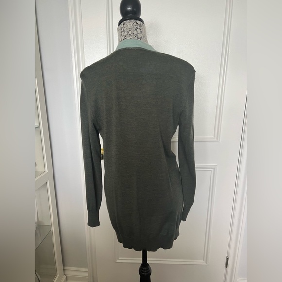 Tory Burch Size Small MERINO WOOL Green Sweater Gold Buttons - Picture 5 of 5